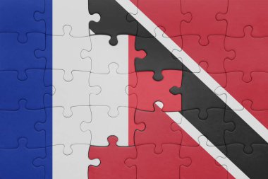 Trinidad, Tobago ve Fransa bayrağının renkli ulusal bayrağıyla bulmaca. konsept