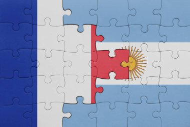 Arjantin 'in renkli ulusal bayrağı ve Fransa bayrağı. konsept