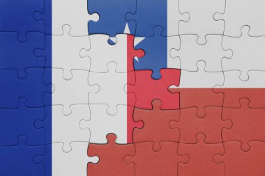 Şili 'nin renkli ulusal bayrağı ve Fransa bayrağının bulmacası. konsept