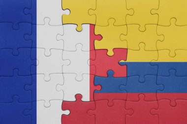 Kolombiya 'nın renkli ulusal bayrağı ve Fransa bayrağı. konsept