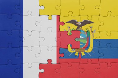 Ekvador ve Fransa bayrağının renkli ulusal bayrağıyla bulmaca. konsept