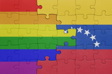 Venezuela 'nın renkli ulusal bayrağı ve gökkuşağı eşcinsel gurur bayrağı ile bulmaca. konsept