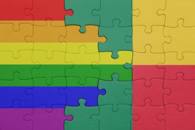 Benin ve gökkuşağı eşcinsellik bayrağının renkli ulusal bayrağıyla bulmaca. konsept