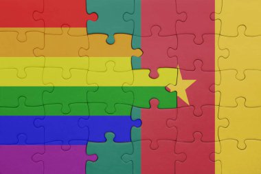 Kamerun ve gökkuşağı eşcinsellik bayrağının renkli ulusal bayrağıyla bulmaca. konsept