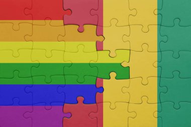 Gine ve gökkuşağı eşcinsellik bayrağının renkli ulusal bayrağıyla bulmaca. konsept