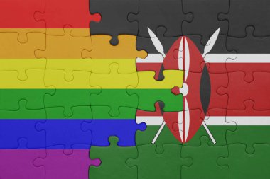 Kenya 'nın renkli ulusal bayrağı ve gökkuşağı eşcinsellik bayrağı. konsept