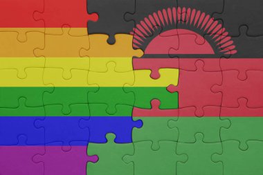 Malawi 'nin renkli ulusal bayrağı ve gökkuşağı eşcinsellik gururu bayrağı. konsept