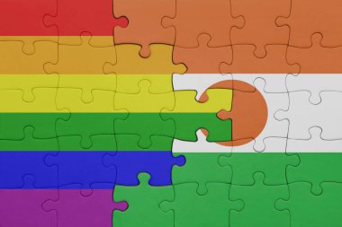 Nijer ve gökkuşağı eşcinsellik bayrağının renkli ulusal bayrağıyla bulmaca. konsept