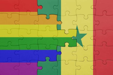 Senegal ve gökkuşağı eşcinsellik bayrağının renkli ulusal bayrağıyla bulmaca. konsept