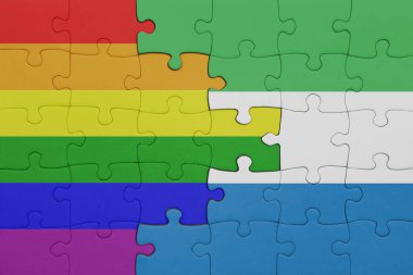Sierra Leone ve Rainbow Gay Gurur Bayrağı 'nın renkli ulusal bayrağıyla bulmaca. konsept