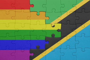 Tanzanya 'nın renkli ulusal bayrağı ve gökkuşağı eşcinsellik gururu bayrağı. konsept