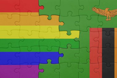 Zambiya 'nın renkli ulusal bayrağı ve gökkuşağı eşcinsellik gururu bayrağı. konsept