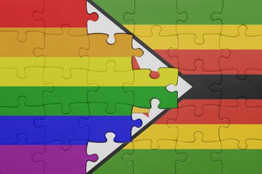 Zimbabwe 'nin renkli ulusal bayrağı ve gökkuşağı eşcinsellik gururu bayrağı. konsept