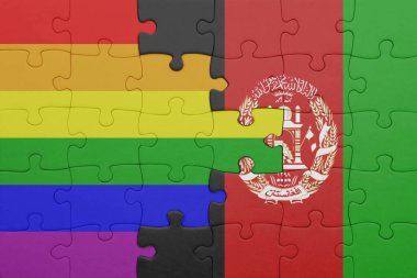 Renkli gökkuşağı eşcinsellik gururu bayrağı ve Afganistan bayrağı. konsept