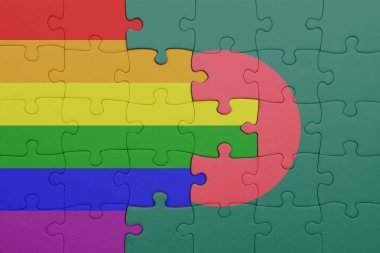 Bangladeş 'in renkli ulusal bayrağı ve gökkuşağı eşcinsellik gururu bayrağı. konsept