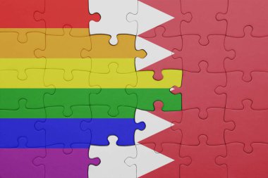 Bahreyn 'in renkli ulusal bayrağı ve gökkuşağı gay gurur bayrağı. konsept