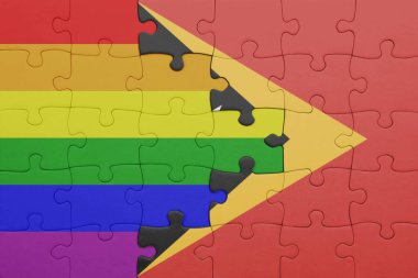 Doğu Timor 'un renkli ulusal bayrağı ve gökkuşağı gay gurur bayrağı. konsept