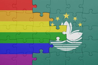 Macau 'nun renkli ulusal bayrağı ve gökkuşağı eşcinsellik gururu bayrağı. konsept