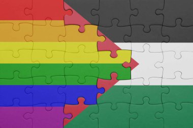 Filistin 'in renkli ulusal bayrağı ve gökkuşağı eşcinsellik gururu bayrağı. konsept