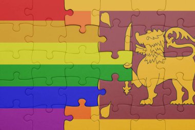 Sri Lanka 'nın renkli ulusal bayrağı ve gökkuşağı gay gurur bayrağı. konsept