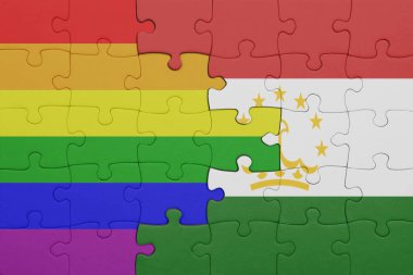 Tacikistan 'ın renkli ulusal bayrağı ve gökkuşağı gay gurur bayrağı. konsept