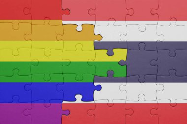 Tayland ve gökkuşağı eşcinsellik bayrağının renkli ulusal bayrağıyla bulmaca. konsept