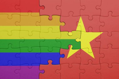 Vietnam 'ın renkli ulusal bayrağı ve gökkuşağı eşcinsellik bayrağı. konsept