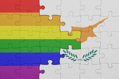Siyu ve gökkuşağı eşcinsellik bayrağının renkli ulusal bayrağıyla bulmaca. konsept