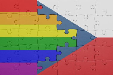 Czech Cumhuriyeti 'nin renkli ulusal bayrağı ve gökkuşağı eşcinsellik gururu bayrağı. konsept