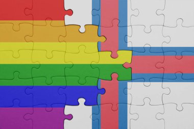 Faroe Adaları 'nın renkli ulusal bayrağı ve gökkuşağı eşcinsellik gururu bayrağı. konsept