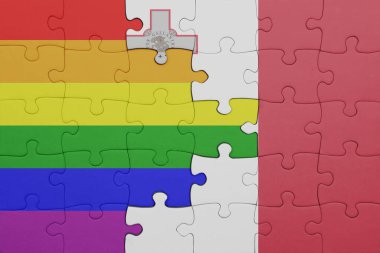 Malta ve gökkuşağı eşcinsellik bayrağının renkli ulusal bayrağıyla bulmaca. konsept