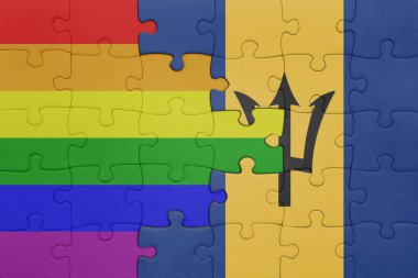 Barbados 'un renkli ulusal bayrağı ve gökkuşağı eşcinsellik gururu bayrağı. konsept