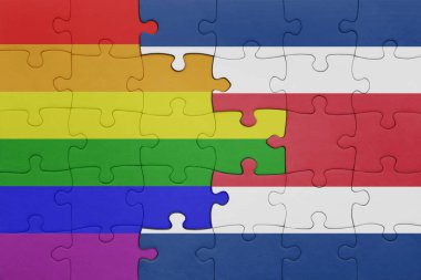 Kosta Rika 'nın renkli ulusal bayrağı ve gökkuşağı gay gurur bayrağı. konsept
