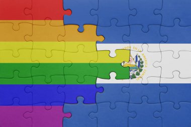El Salvador 'un renkli ulusal bayrağı ve gökkuşağı gay gurur bayrağı. konsept