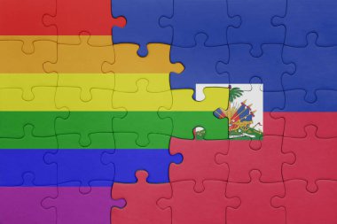 Haiti 'nin renkli ulusal bayrağı ve gökkuşağı gay gurur bayrağı. konsept