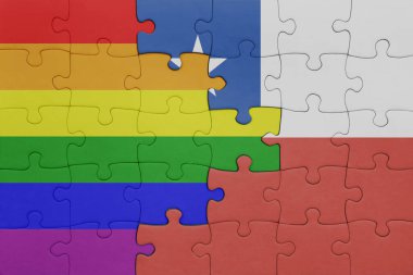 Şili ve gökkuşağı eşcinsellik bayrağının renkli ulusal bayrağıyla bulmaca. konsept