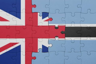Botswana 'nın renkli ulusal bayrağı ve Büyük Britanya bayrağı. konsept