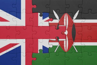 Kenya 'nın renkli ulusal bayrağı ve Büyük Britanya bayrağı ile bulmaca. konsept