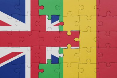 Mali ve Büyük Britanya bayrağının renkli ulusal bayrağıyla bulmaca. konsept