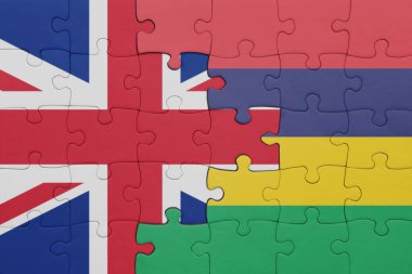 Mauritius 'un renkli ulusal bayrağı ve Büyük Britanya bayrağı. konsept