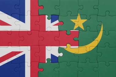 Büyük Britanya bayrağı ve Mauritania 'nın renkli ulusal bayrağıyla bulmaca. konsept