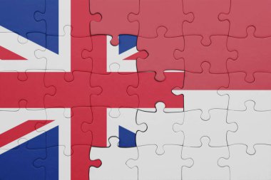 Endonezya 'nın renkli ulusal bayrağı ve İngiltere' nin bayrağı. konsept