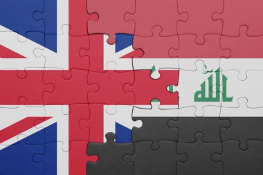 Irak 'ın renkli ulusal bayrağı ve İngiltere' nin bayrağı. konsept