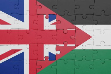 Ürdün 'ün renkli ulusal bayrağı ve Büyük Britanya bayrağı. konsept