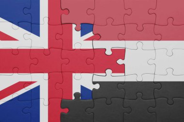 Büyük Britanya bayrağı ve bayrağının rengarenk ulusal bayrağıyla bulmaca. konsept