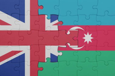 Azerbaijan 'ın renkli ulusal bayrağı ve İngiltere bayrağı ile ilgili bulmacalar. konsept