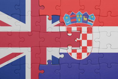 Hırvat bayrağı ve İngiliz bayrağının rengarenk ulusal bayrağıyla bulmaca. konsept