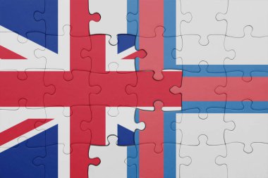 Faroe Adaları 'nın renkli ulusal bayrağı ve İngiltere bayrağı. konsept