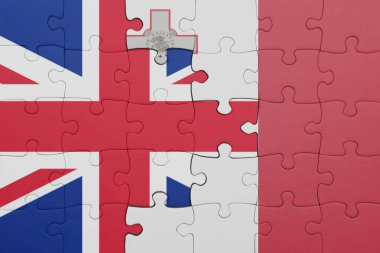 Malta 'nın renkli ulusal bayrağı ve Büyük Britanya bayrağı ile bulmaca. konsept