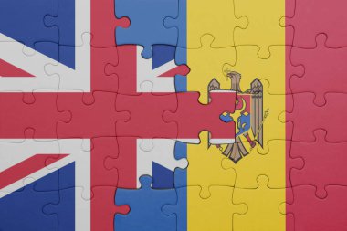 Moldova 'nın renkli ulusal bayrağı ve İngiltere bayrağıyla ilgili bulmacalar. konsept